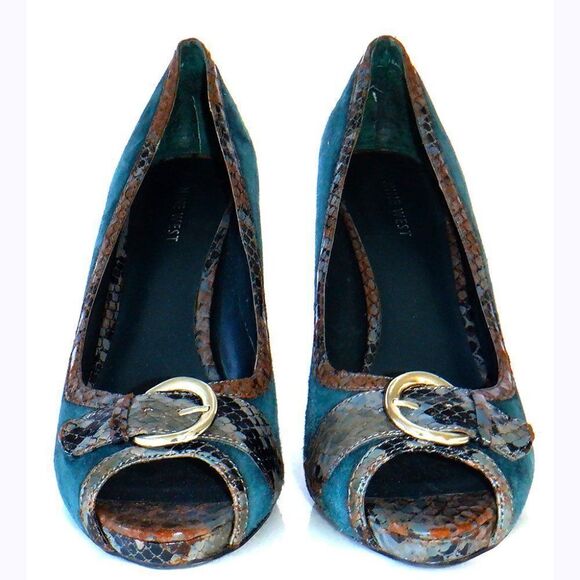 Nine West blue suede/animal print acct heels - Picture 3 of 5